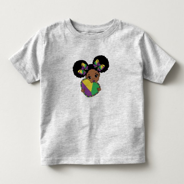 Camiseta Mardi Gras Baby Girl Segurando Coração (Frente)