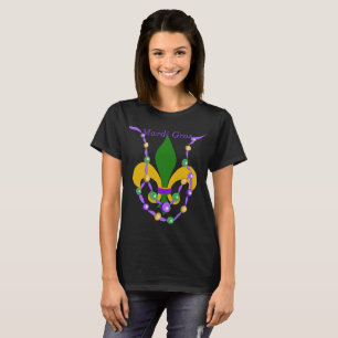 Camiseta Mardi Gras Bead Necklace e Fleur de Lis