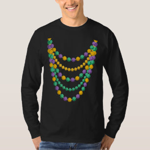 Camiseta Mardi Gras Bead Necklace Homens Jovens Diversão Ma