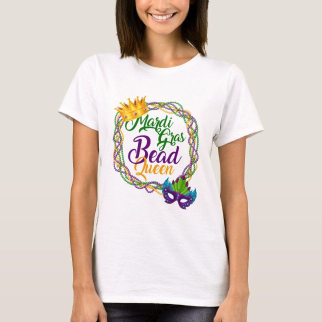 Camiseta Mardi Gras Bead Queen Fat Terça Carnaval (Frente)
