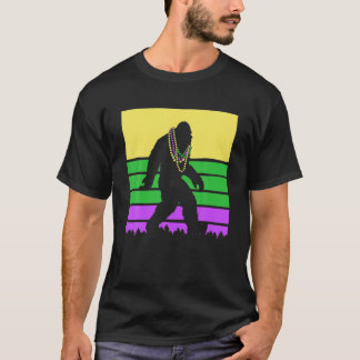 Camiseta Mardi Gras Bigfoot Com Miçanga Sasquatch Silhouett