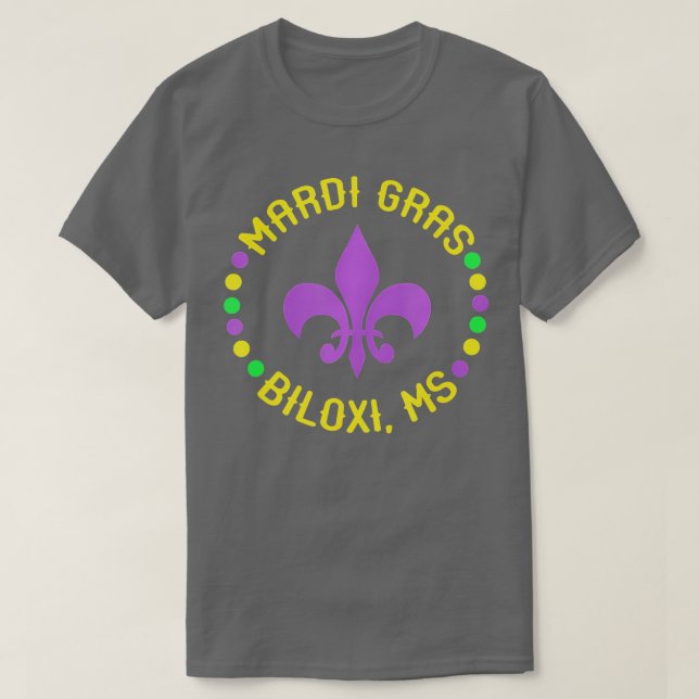 Camiseta Mardi Gras Biloxi Mississippi Fleur De Lis Miçanga (Frente do Design)