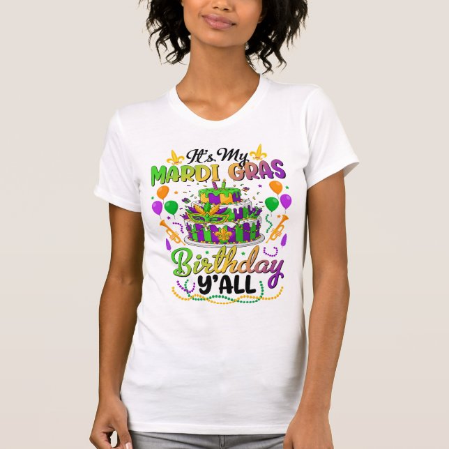 Camiseta Mardi Gras Birthday Cake Masquerade Party (Frente)