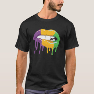 Camiseta Mardi Gras Biting Lábios Miçanga Carnival Party Co