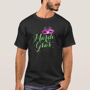 Camiseta Mardi Gras Black T Com Máscara Roxa