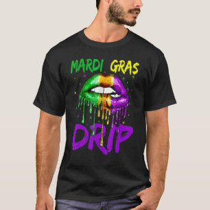 Camiseta Mardi Gras Bonito Derramando Lábios Mardi Gras Dom