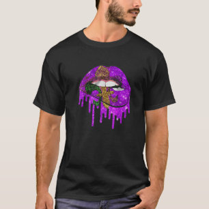 Camiseta Mardi Gras Carnaval Figurino Púrpura e Dourada Fle