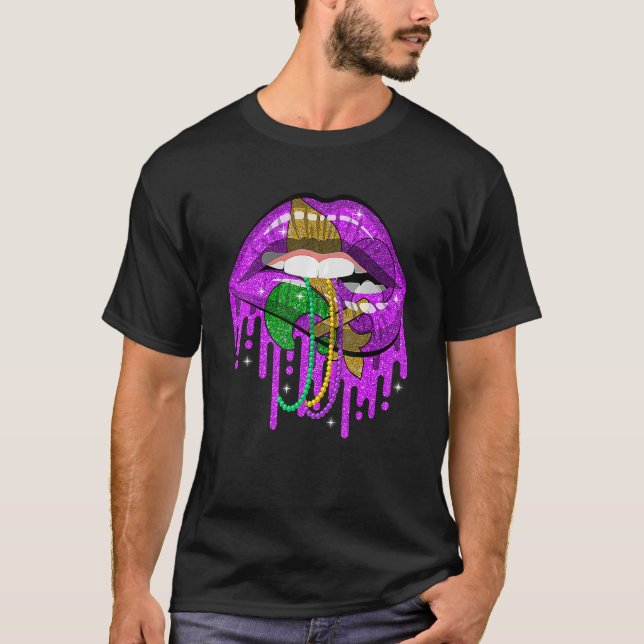 Camiseta Mardi Gras Carnaval Figurino Púrpura e Dourada Fle (Frente)