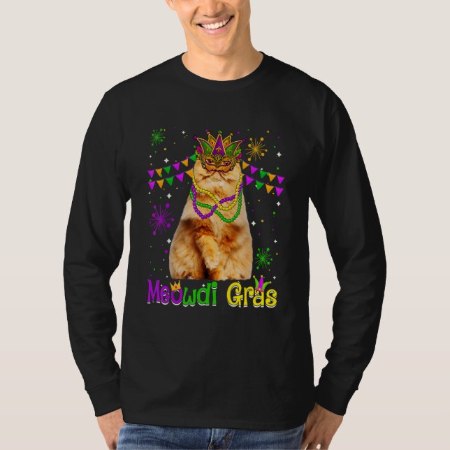 Camiseta Mardi Gras Cat Cute Persa Carcaça (Frente)