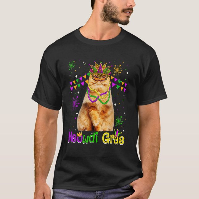 Camiseta Mardi Gras Cat Cute Persa Carcaça (Frente)