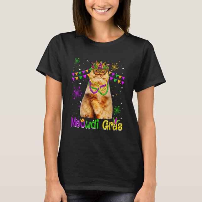 Camiseta Mardi Gras Cat Cute Persa Carcaça (Frente)