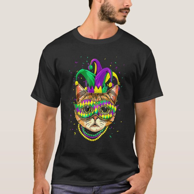 Camiseta Mardi Gras Cat Mask Funny Carnival Parade Party Ca (Frente)