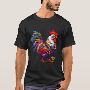 Camiseta Mardi Gras Chicken Rooster Miçangas Nova Orleans E