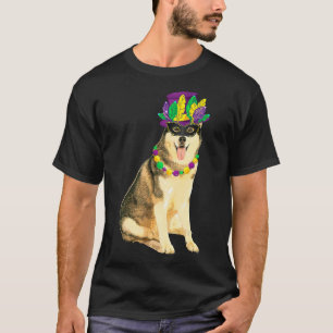 Camiseta Mardi Gras Costume Mask Siberian Husky Dog Puppy