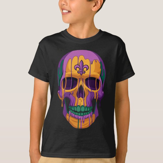 Camiseta Mardi Gras Costume Sugar Skull Carnaval Nova Orlea (Frente)