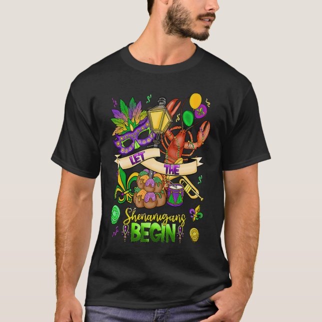 Camiseta Mardi Gras Crawfish Jester Beads Let Shenanigans B (Frente)