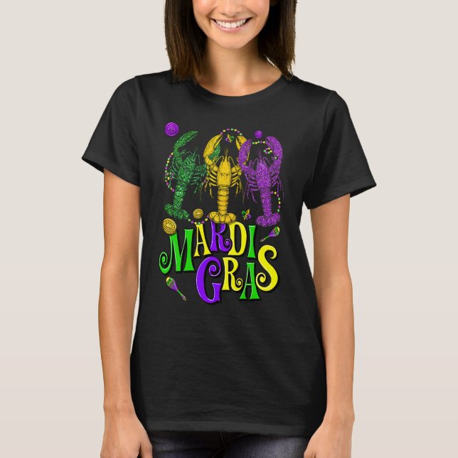 Camiseta Mardi Gras Crawfish Jester Beads  Mardi Gras Party (Frente)