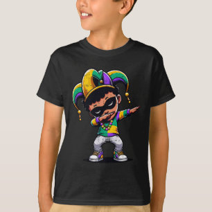 Camiseta Mardi Gras Dabbing Boy Black Funny Outfit Jester H