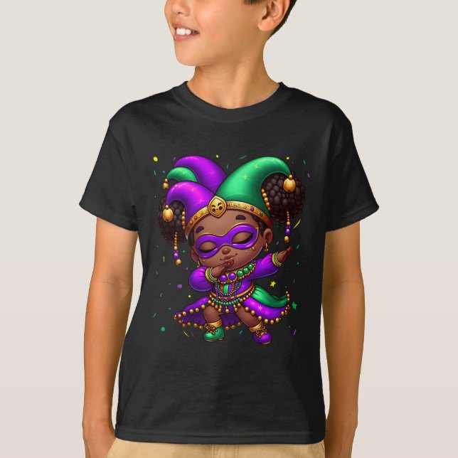 Camiseta Mardi Gras Dabbing Cute Black Girl Jester Homem (Frente)