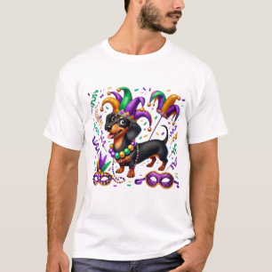 Camiseta Mardi Gras Dachshund Short Sleeve T Shirt, Unisex