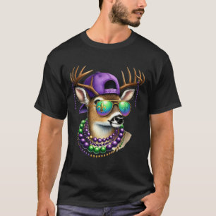 Camiseta Mardi Gras Deer Caçando Mardi Miçanga Mask Party B