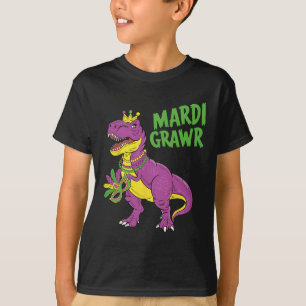 Camiseta Mardi Gras Dinosaur T-rex Mardi Grawr Para Criança
