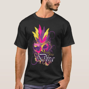 Camiseta Mardi Gras Diva Feather Máscara Rosa Púrpura