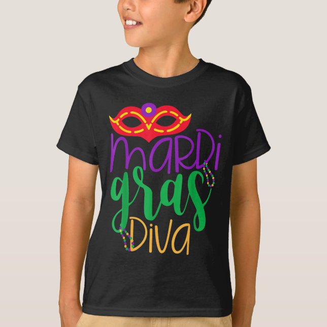Camiseta Mardi Gras Diva - Mask And Beads Design  (Frente)