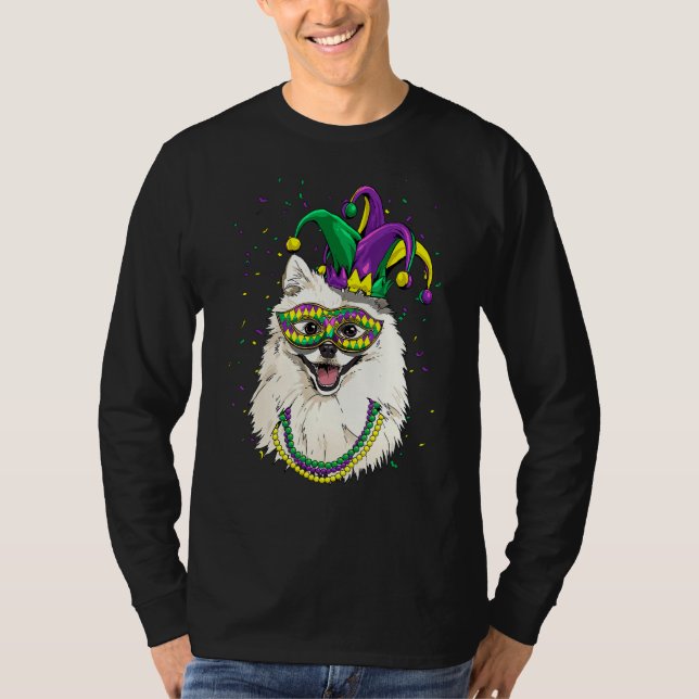 Camiseta Mardi Gras Dog Carnival American Eskimo Jester Pet (Frente)