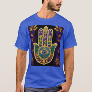 Camiseta Mardi Gras Dourada Roxo Verde Arte Hamsas
