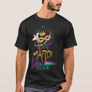 Camiseta Mardi Gras Dude Mardi Gras 2023 Miçanga Mask Feath