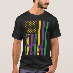 Camiseta Mardi Gras EUA Bandeira Stethoscope Enfermeira Pat