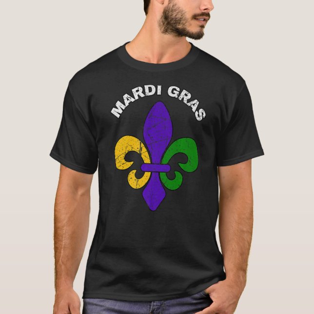 Camiseta Mardi Gras Fat Terça-feira Fleur De Lis Carnival (Frente)