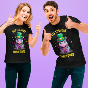 Camiseta Mardi Gras Fat Whimsso Terça-feira Hippo
