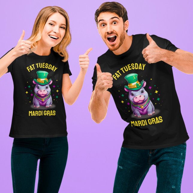 Camiseta Mardi Gras Fat Whimsso Terça-feira Hippo (Criador carregado)