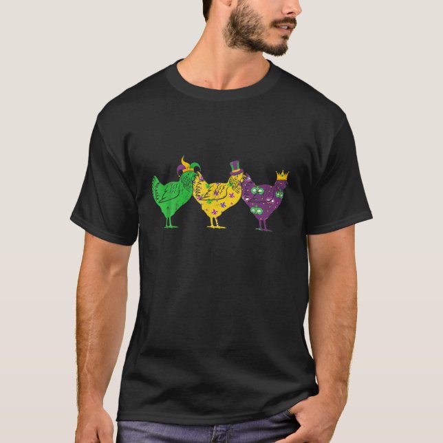 Camiseta Mardi Gras Festa de Miçangas de Frango Jester H (Frente)