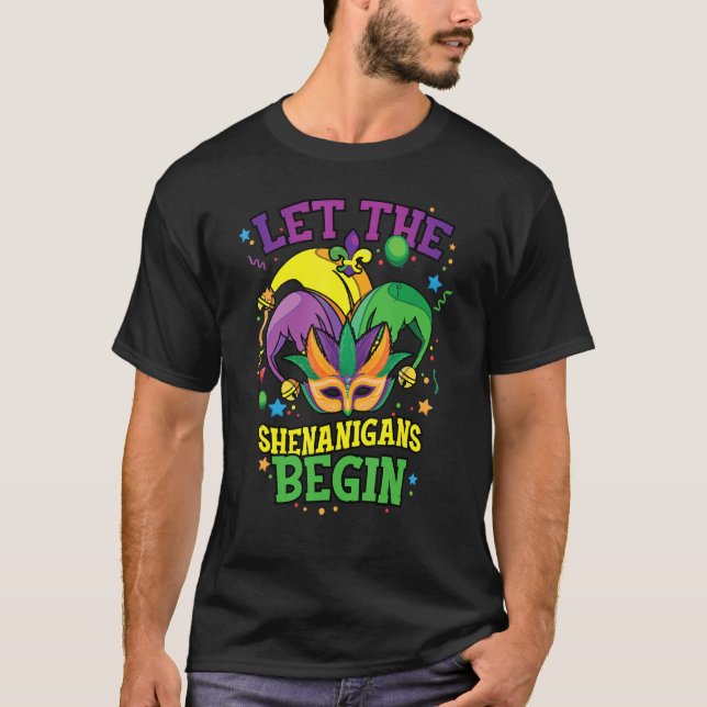 Camiseta Mardi Gras Figurume Que Os Shenanigans Comecem (Frente)
