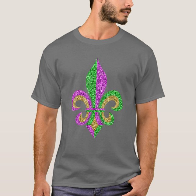 Camiseta Mardi Gras Fleur De Lis Glitter Carnival Jester Me (Frente)