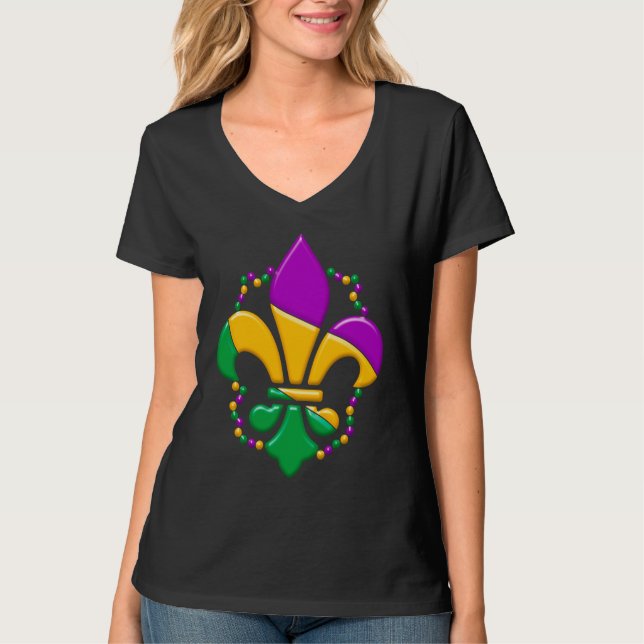 Camiseta Mardi Gras Fleur De Lis Paint Splatter Girl Boy Me (Frente)
