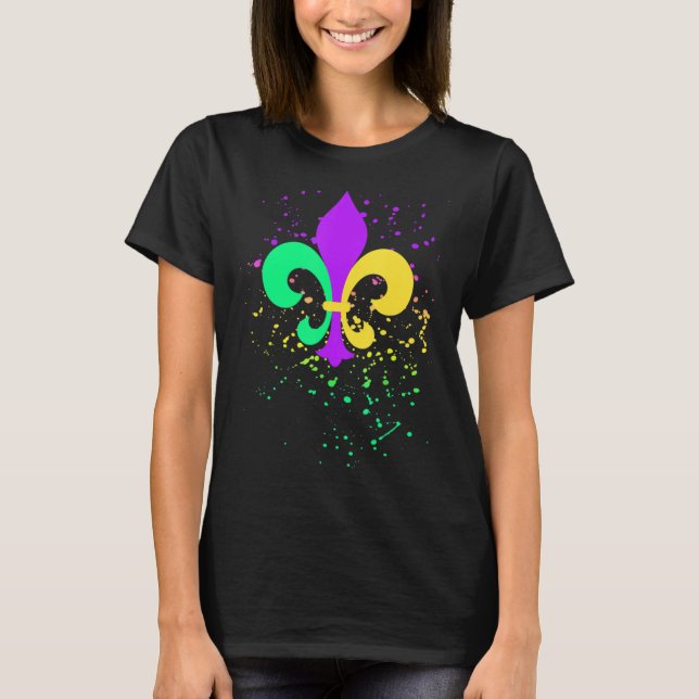 Camiseta Mardi Gras Fleur De Lis Paint Splatter NOLA (Frente)