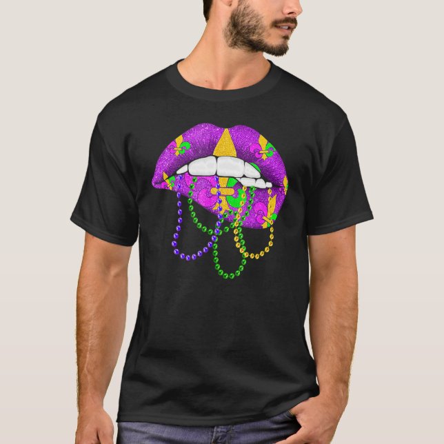 Camiseta Mardi Gras Fleur De Lys Lips Costume Mardi Gras Ca (Frente)