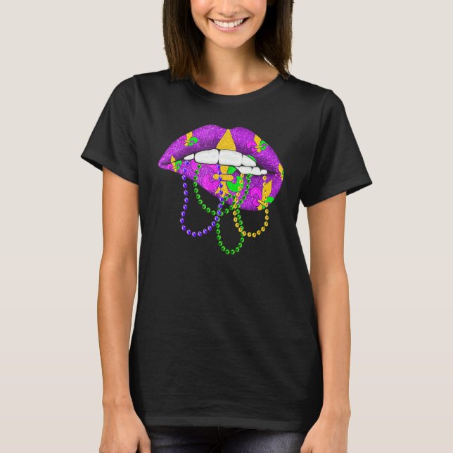 Camiseta Mardi Gras Fleur De Lys Lips Costume Mardi Gras Ca (Frente)