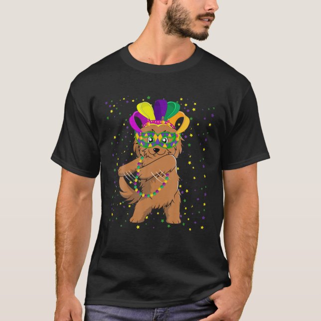 Camiseta Mardi Gras Flossing Ouro Doodle Hat Unicorn (Frente)