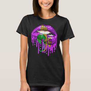 Camiseta Mardi Gras Fora de Lábios Dourados e Púrpura