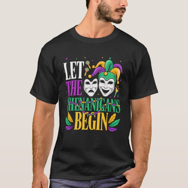 Camiseta Mardi Gras Funny Let The Shenanigans Begin Jester  (Frente)