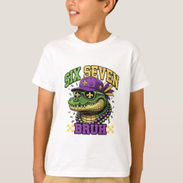 Camiseta Mardi Gras Gator Six Seven Bruh Kids Carnival