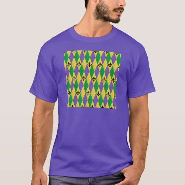 Camiseta Mardi Gras Harlequin Fleur De Lis (Frente)