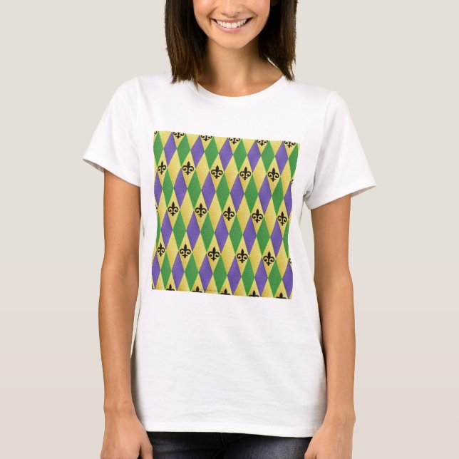 Camiseta Mardi Gras Harlequin Fleur De Lis (Frente)
