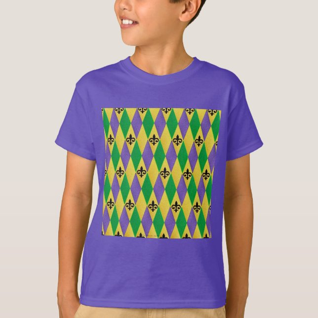 Camiseta Mardi Gras Harlequin Fleur De Lis (Frente)