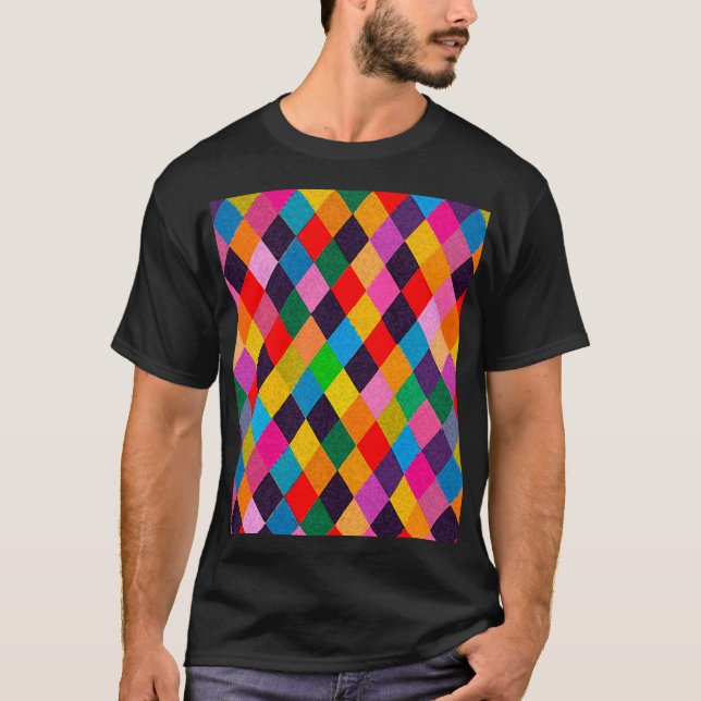 Camiseta MARDI GRAS HARLEQUIN PATTERN Colorida Rhombi (Frente)